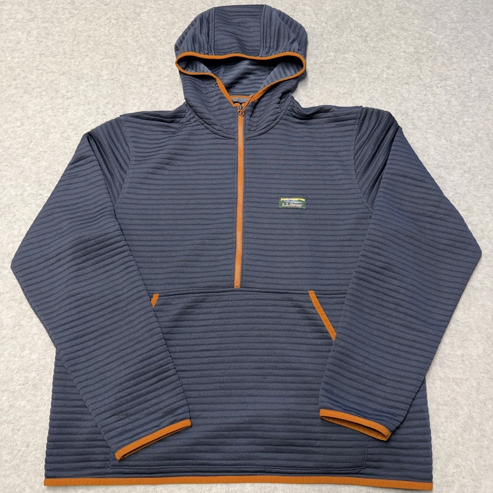L.L. Bean Hoodie Mens Large Blue 1/4 Zip Airlight Knit Pullover Kangaroo Pocket